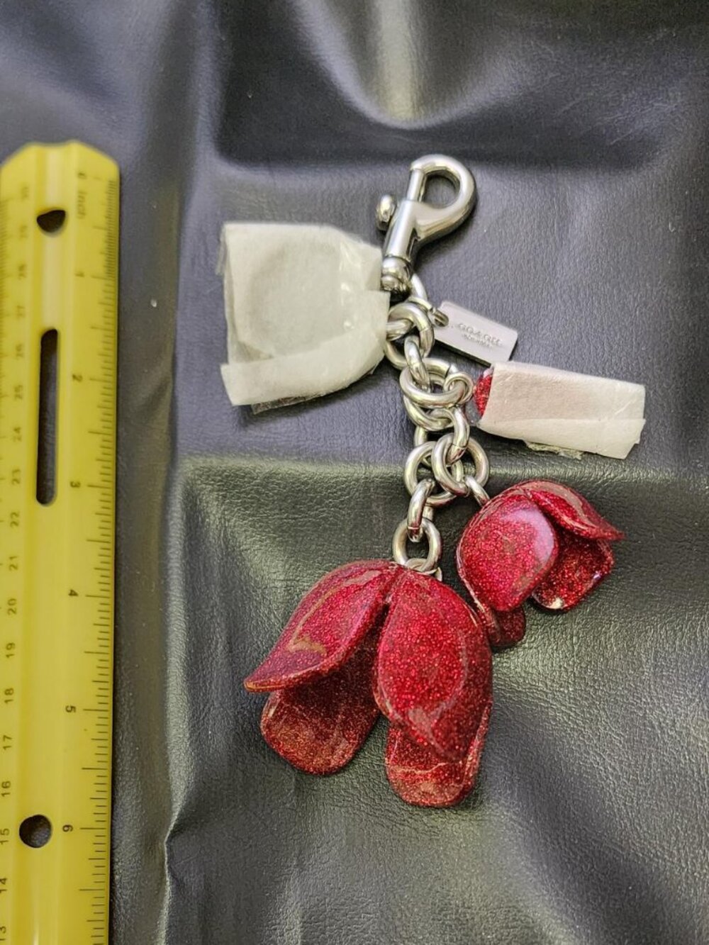 Coach Red Glitter Resin Tea Rose Charm / Keychain